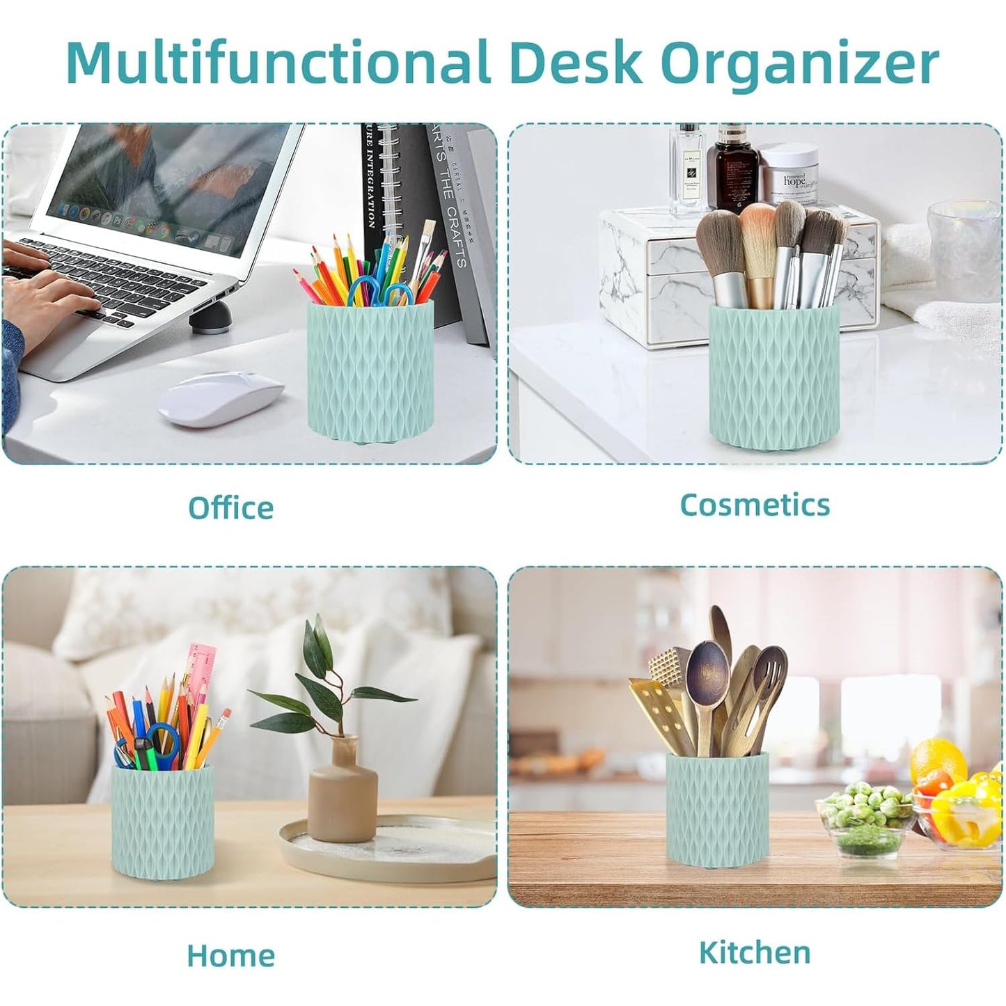 Blue Pen Holder for Desk, 360 Degree Rotating Desk Organizer with 5 Compartments, Pen Pencil Makeup Brush Holder, Cosmetics Lipsticks Pen Organizer for Home Office School