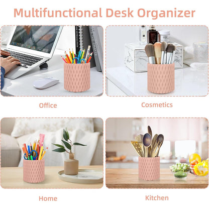 Pink Pen Holder for Desk, 360 Degree Rotating Desk Organizer with 5 Compartments, Pen Pencil Makeup Brush Holder, Cosmetics Lipsticks Pen Organizer for Home Office School