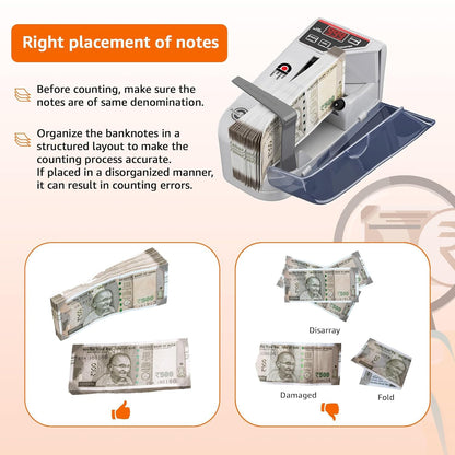 Portable LED Display Mini Note Counting Machine for Home, Office, Business | Indian Currency/Cash Counting Machine | UV/WM Function |Auto-shutoff | White