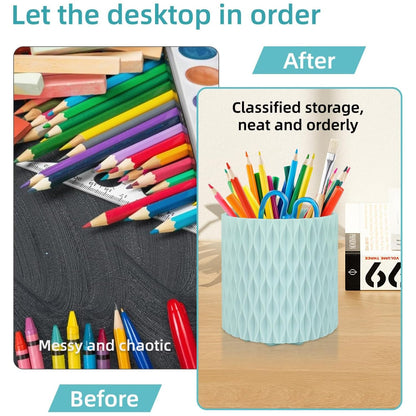 Blue Pen Holder for Desk, 360 Degree Rotating Desk Organizer with 5 Compartments, Pen Pencil Makeup Brush Holder, Cosmetics Lipsticks Pen Organizer for Home Office School