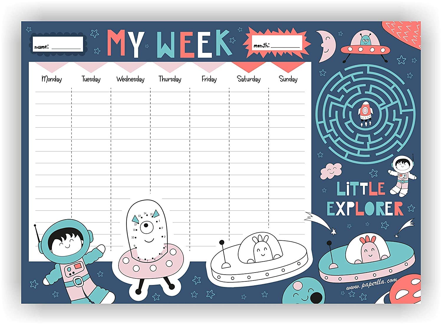 My Week Planner Writing Pad/Little Explorer Space Fun Activity Notepad ...