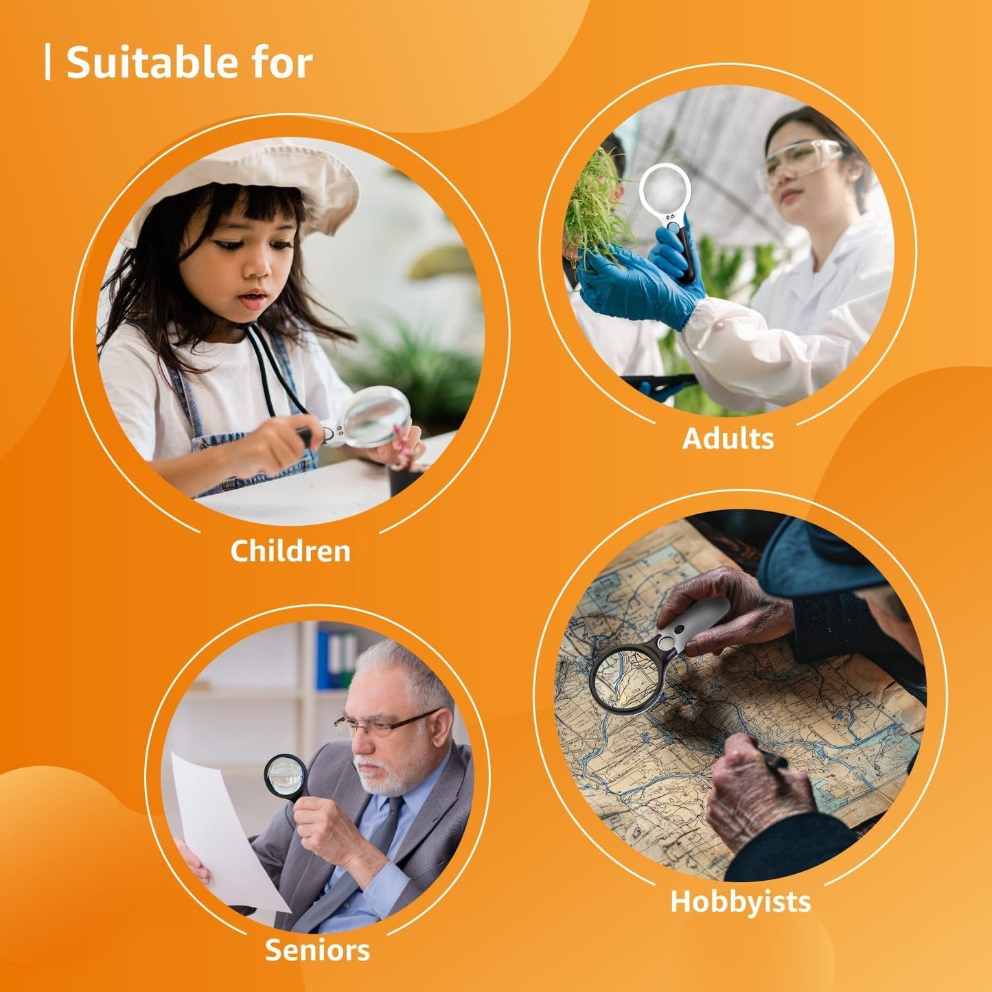 Magnifying Glass with 3 Led Light 3X & 45X Big Size Zoom Lenses for Seniors, Book and Newspaper Reading, Eyelash Extensions Magnifier Glass (Black and White)