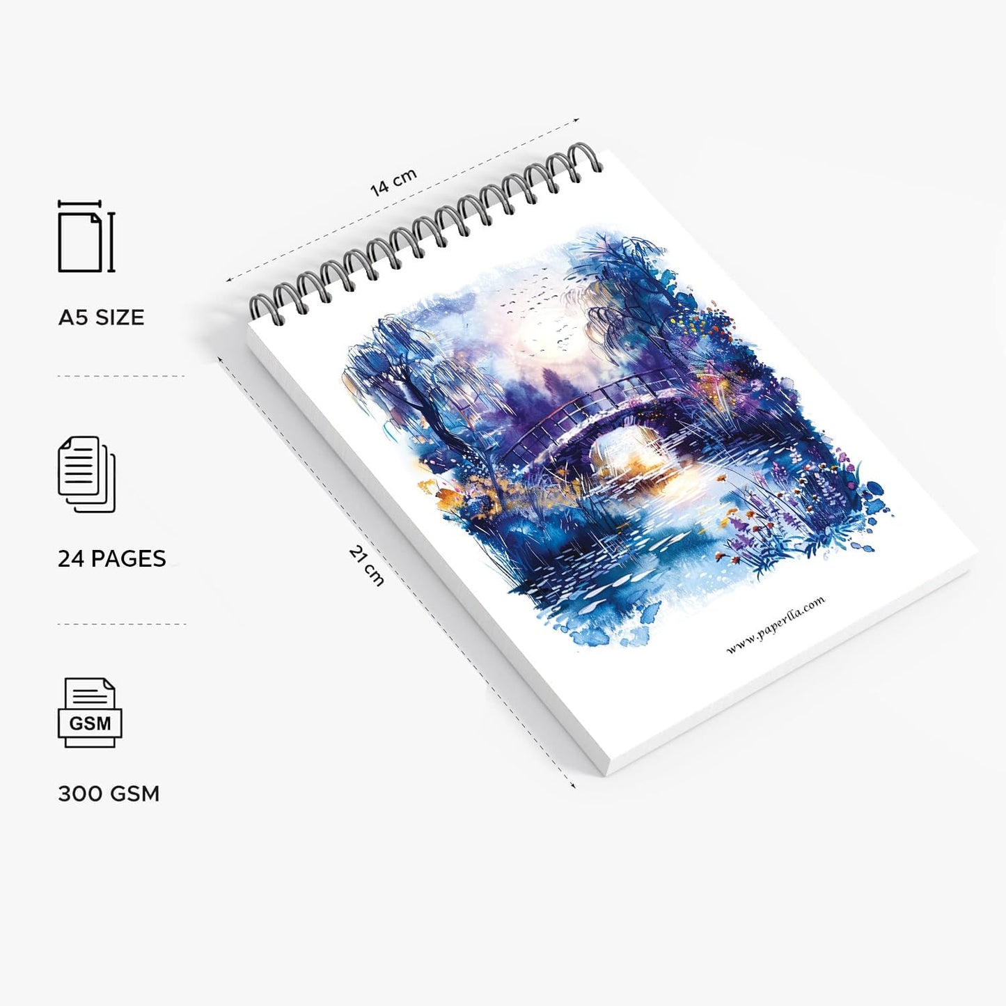 Artist Watercolor Book A5 – Heavy-Duty 300 GSM Bleed-Free Paper, 24 Perforated Pages, Wire-O Bound Lay-Flat Sketchpad for Mixed Media & Travel Sketching
