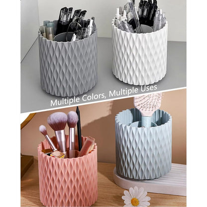 Blue Pen Holder for Desk, 360 Degree Rotating Desk Organizer with 5 Compartments, Pen Pencil Makeup Brush Holder, Cosmetics Lipsticks Pen Organizer for Home Office School