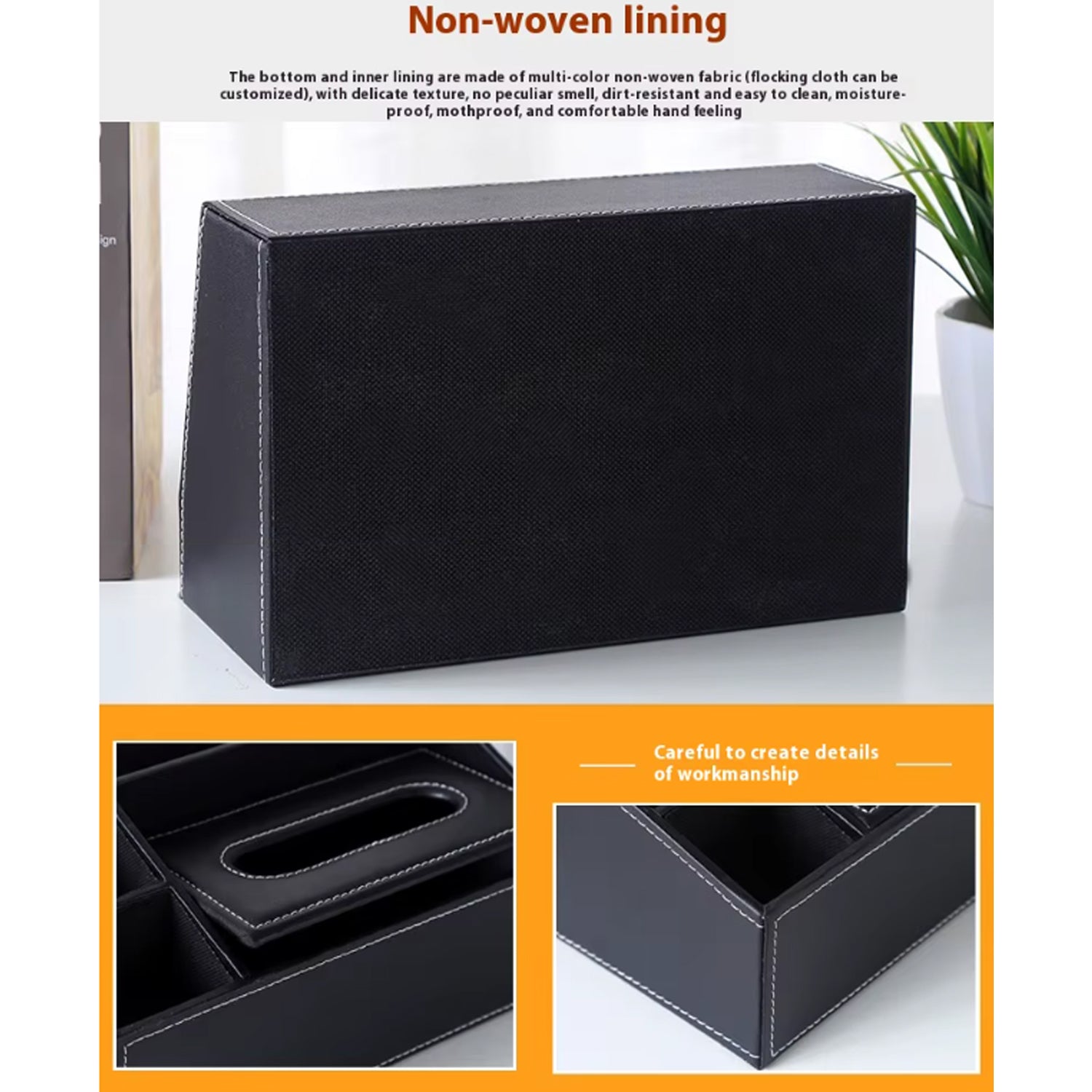Multifunctional Tissue Box Holder with Stationery , Remote Control Box - Stylish and elegant Home, Office Napkin Desktop Holder , Desk Storage( Black)