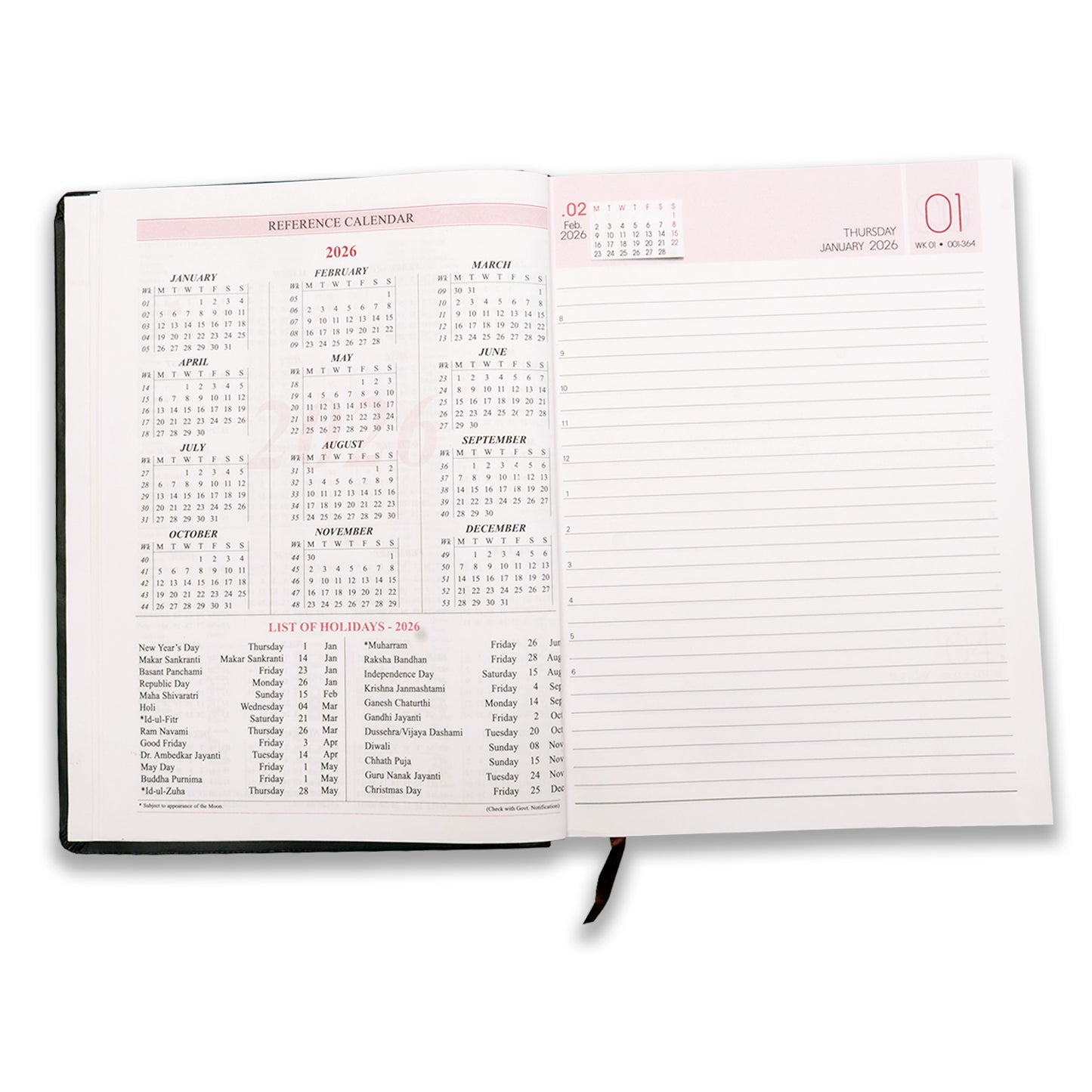 Black Dated Diary 2026 to Do List Planner