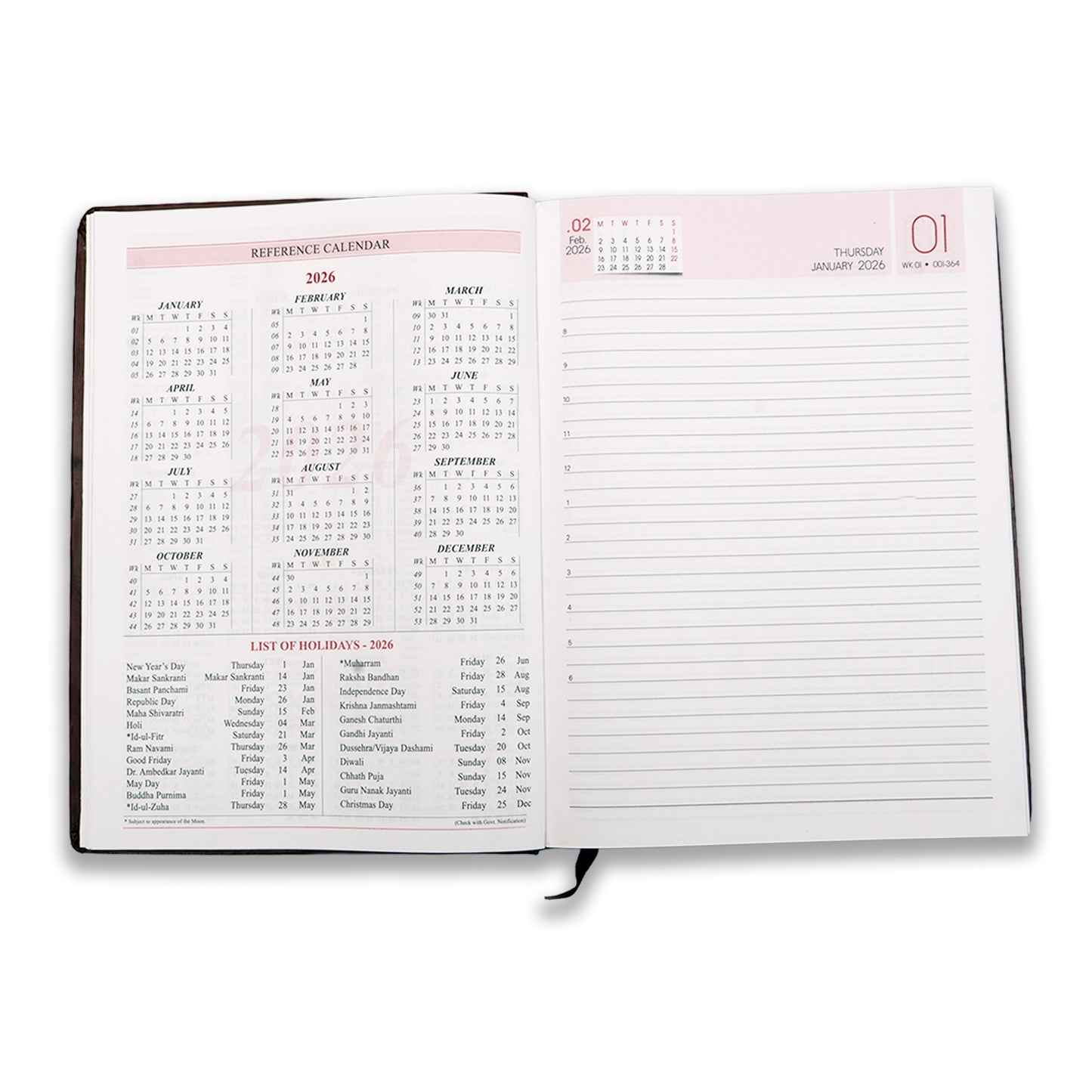 Brown Dated 2026 12 Month Calendar Year Planner, Week-to-View Diary HardCover