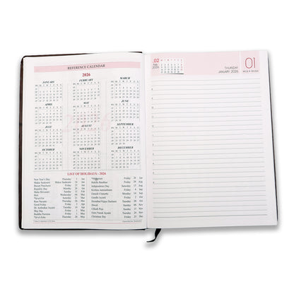 Brown Dated 2026 12 Month Calendar Year Planner, Week-to-View Diary HardCover