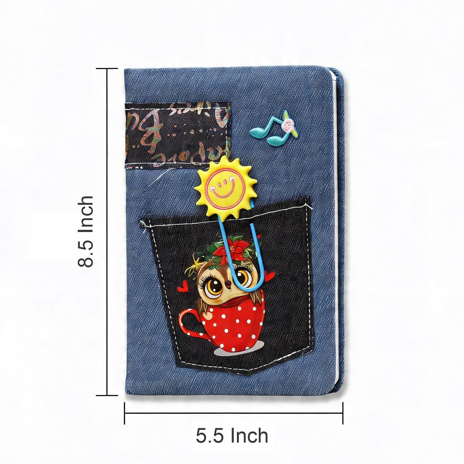 A5 Denim Diary with Front Pocket & Cute Bookmark | Hardbound Ruled Notebook 156 Pages 70 GSM Bleed Free Paper | Fabric Cover Journal for Writing, Notes | Gift for Men Women | Office Travel Diary