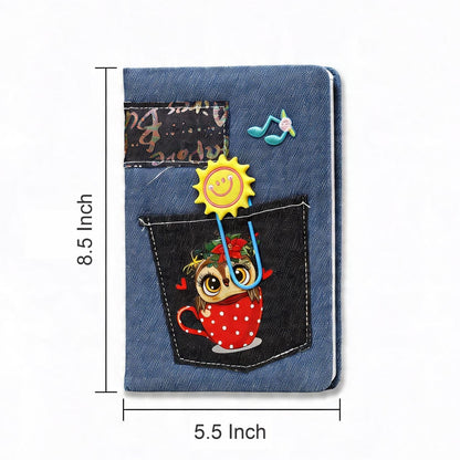 A5 Denim Diary with Front Pocket & Cute Bookmark | Hardbound Ruled Notebook 156 Pages 70 GSM Bleed Free Paper | Fabric Cover Journal for Writing, Notes | Gift for Men Women | Office Travel Diary