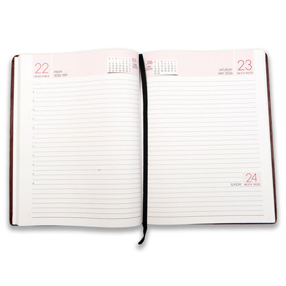 Brown Dated 2026 12 Month Calendar Year Planner, Week-to-View Diary HardCover