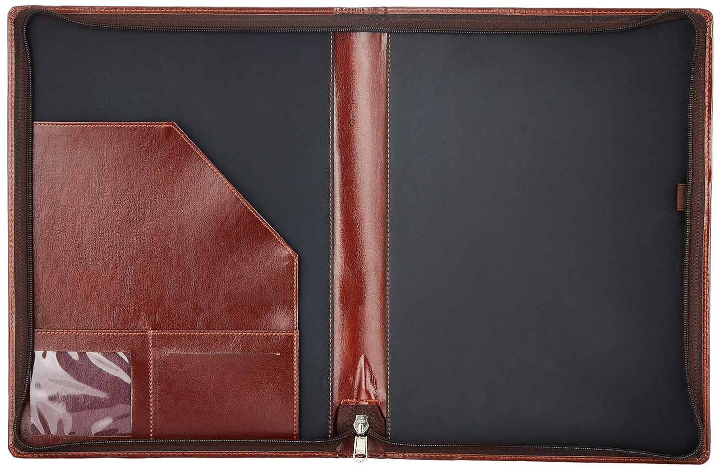 Executive Brown File Document Holder with Multiple Pockets and Zip Closure