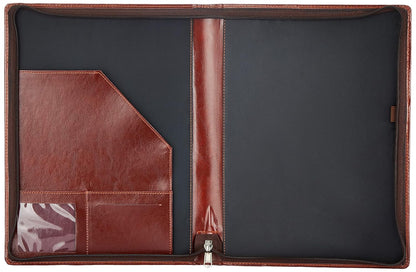 Executive Brown File Document Holder with Multiple Pockets and Zip Closure