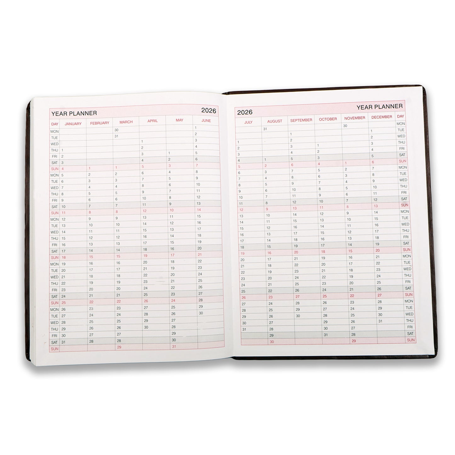 Brown Dated 2026 12 Month Calendar Year Planner, Week-to-View Diary HardCover
