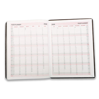 Brown Dated 2026 12 Month Calendar Year Planner, Week-to-View Diary HardCover