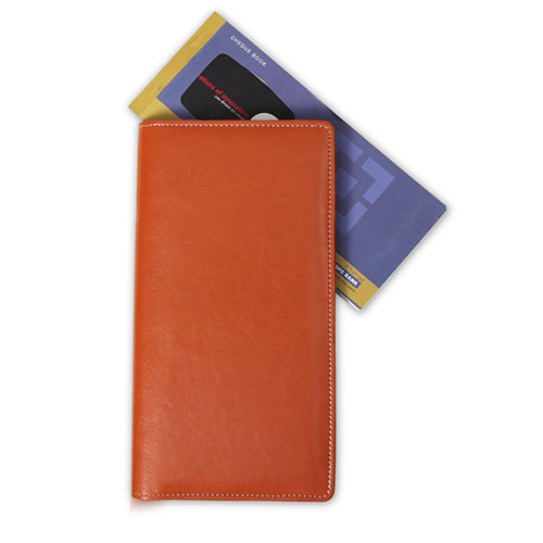 Orange Leatherette Expandable Cheque Book Holder/Document Holder