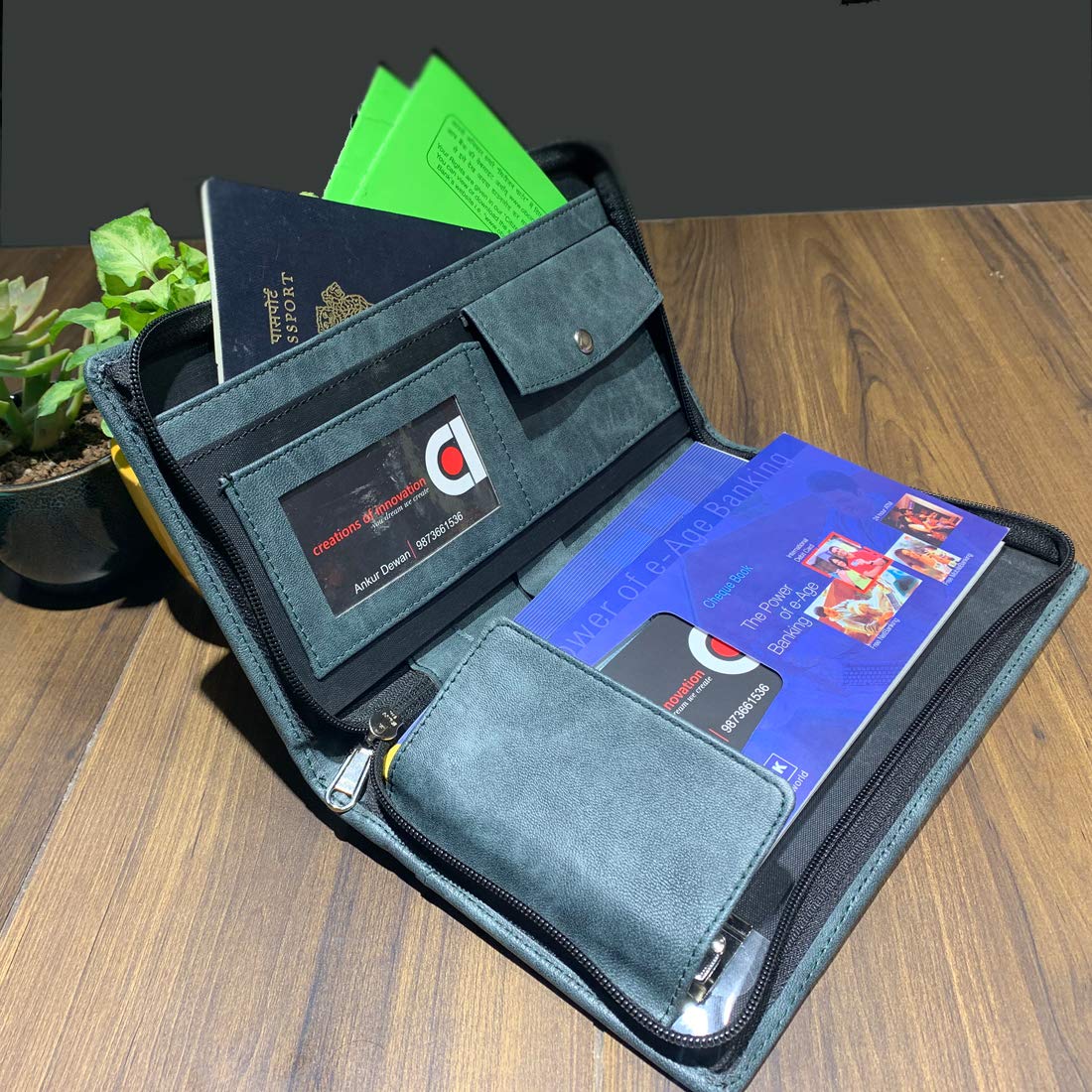 Green All in ONE Expendable Leatherette Cheque Book Holder - Document Holder
